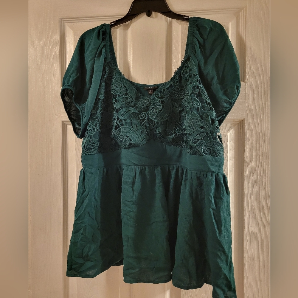 Torrid Green Babydoll With Lace Detail Women's Top Sixe 1/1x NWT - Picture 7 of 8
